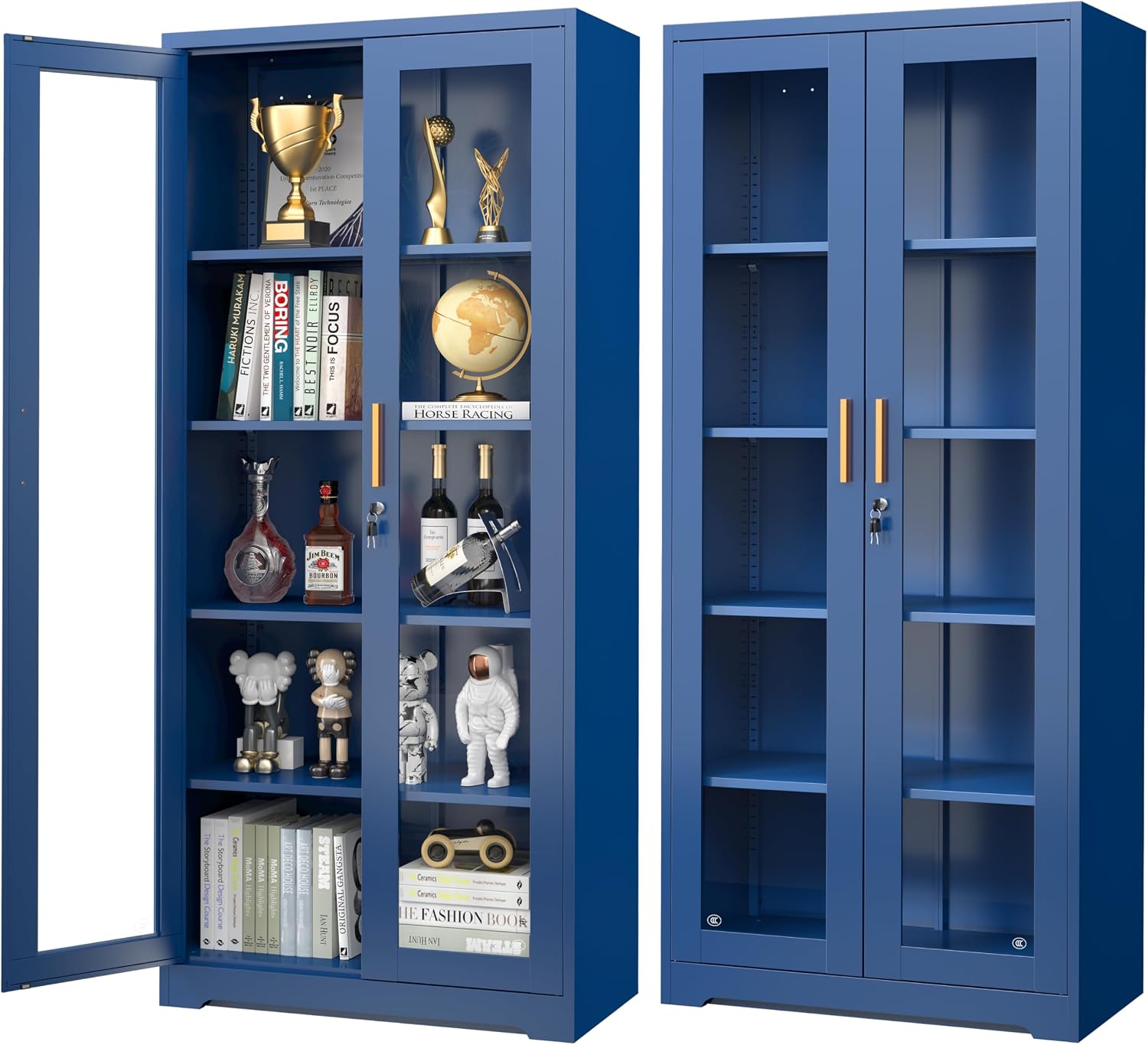 Blue Lockable Glass Display Cabinet
