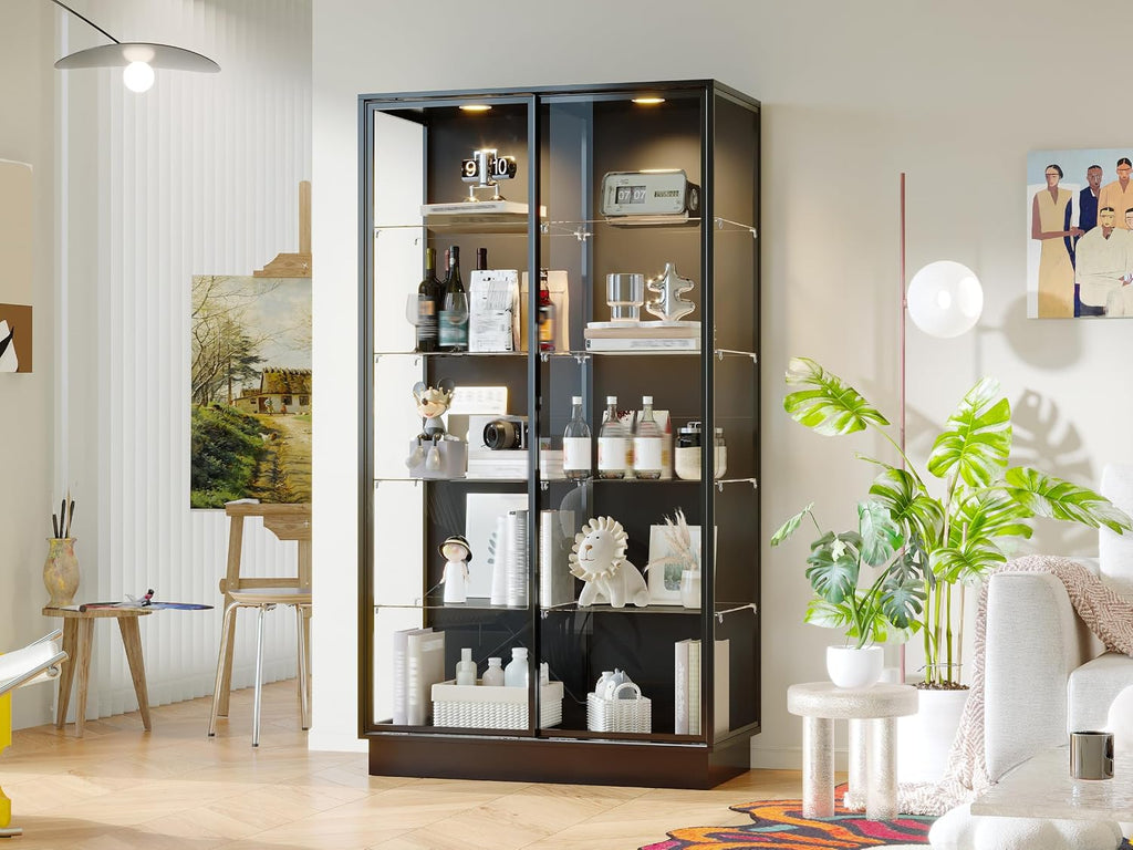 Black Lit Glass Display Storage Cabinet