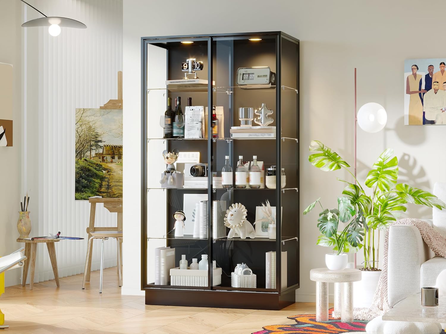 Black Lit Glass Display Storage Cabinet