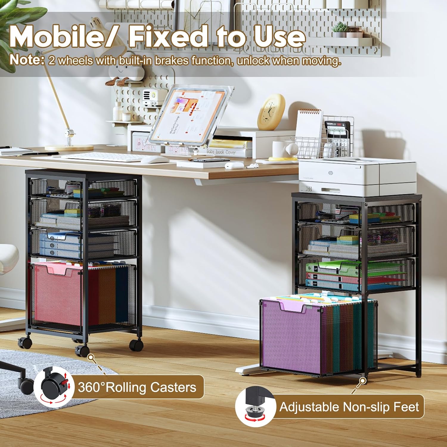 Black 4 Drawer Rolling File Cart