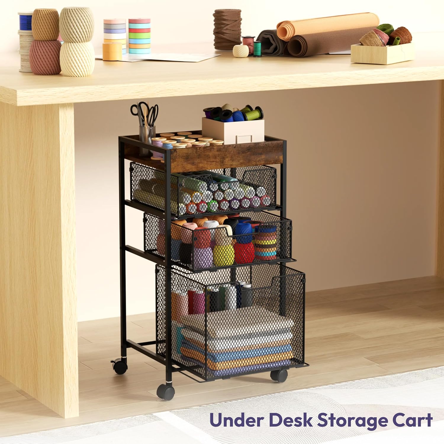 Espresso 4 Tier Rolling File Cart