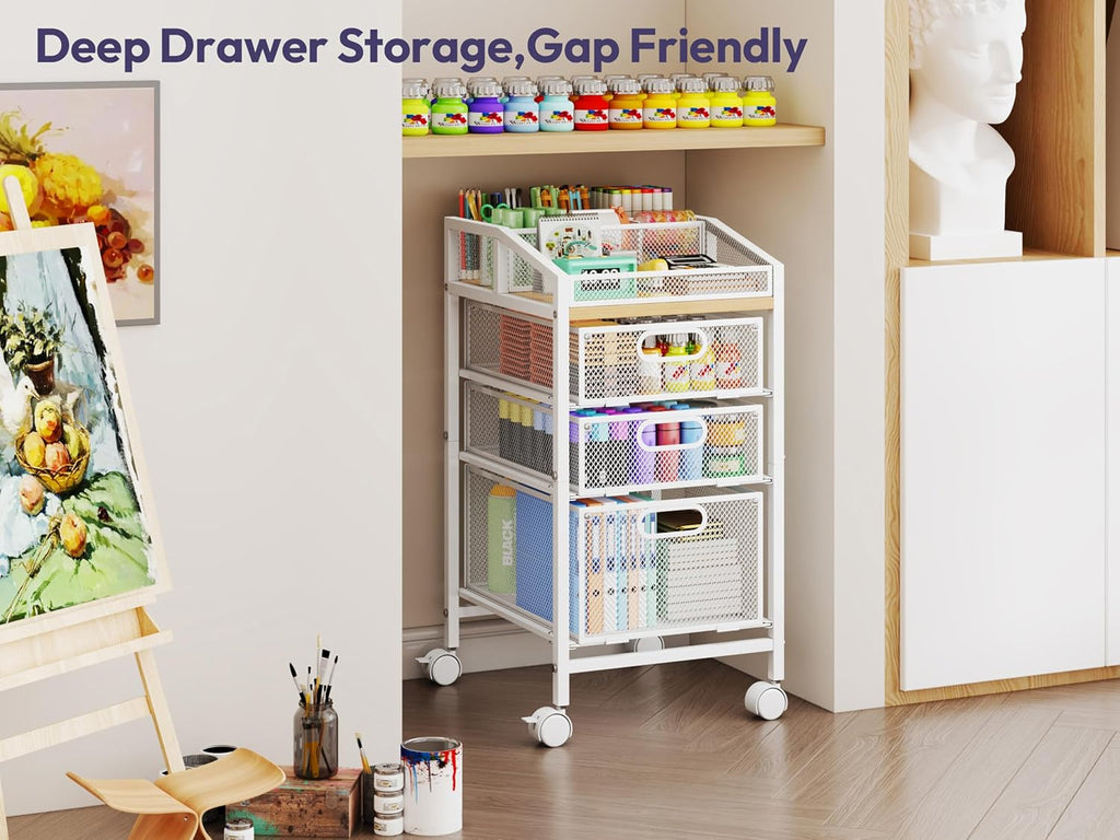 White Drawer Rolling Craft Storage Cart