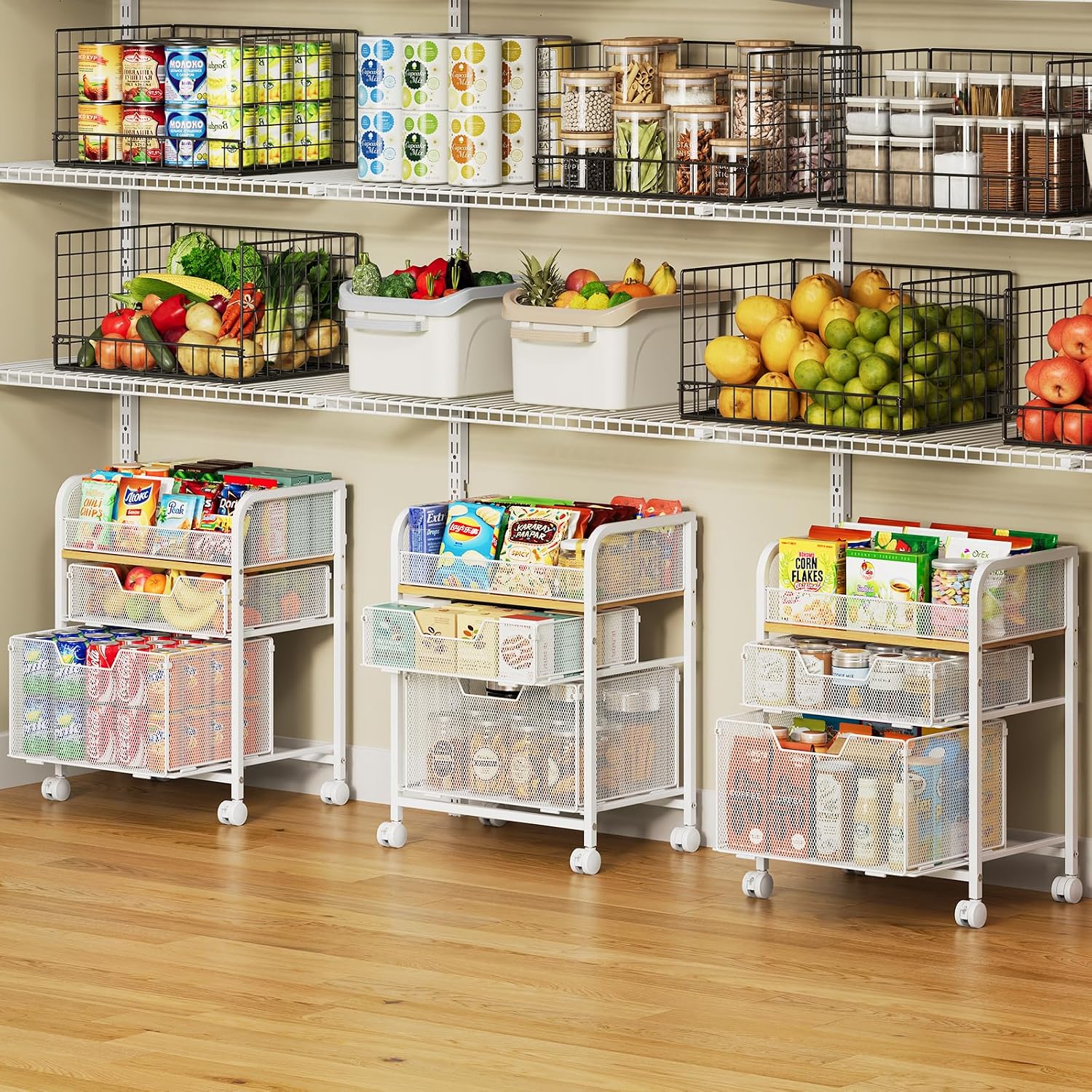 White 3 Drawer Rolling Storage Cart