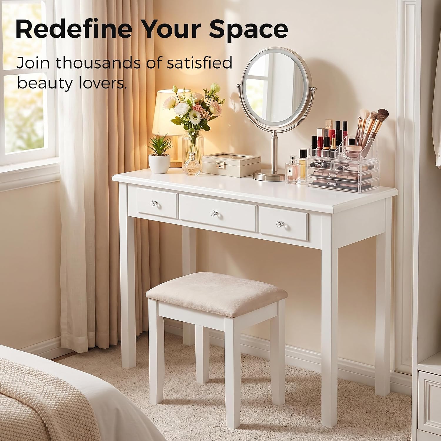 White Small Drawer Writing Vanity Desk