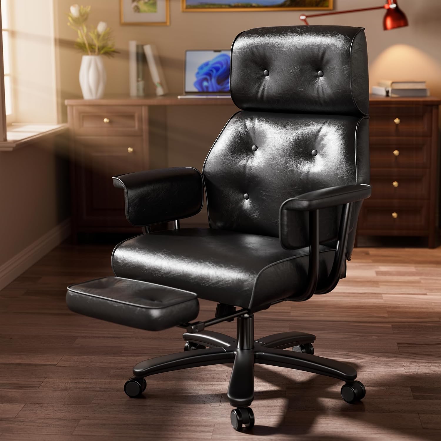 Black PU Reclining Office Chair