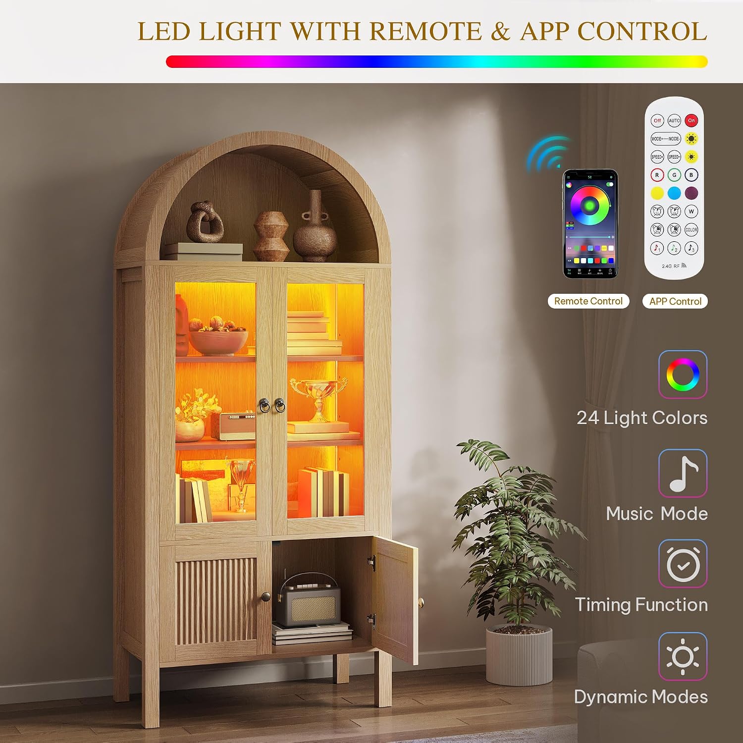 Natural Arched LED Glass Display Cabinet