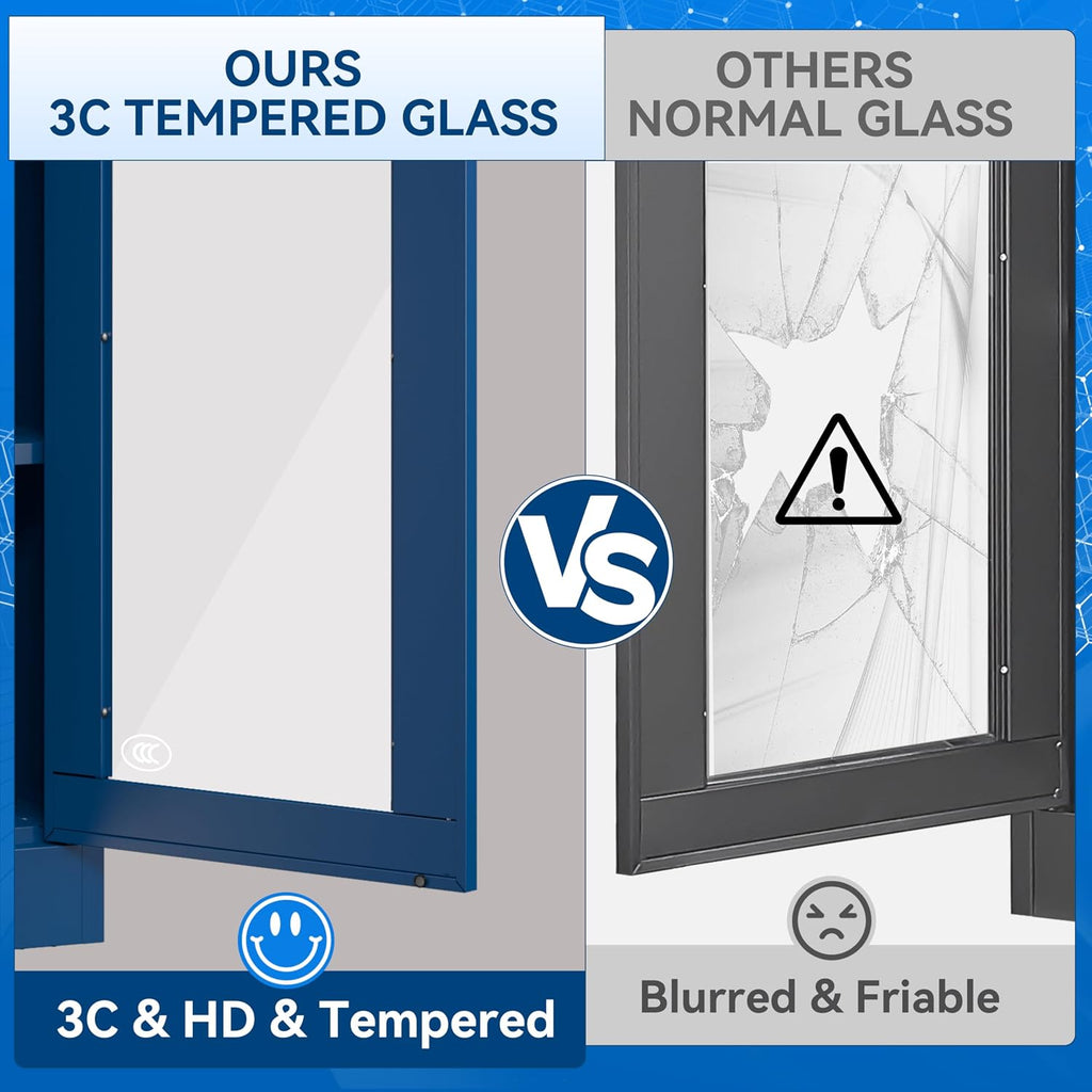 Blue Lockable Glass Display Cabinet