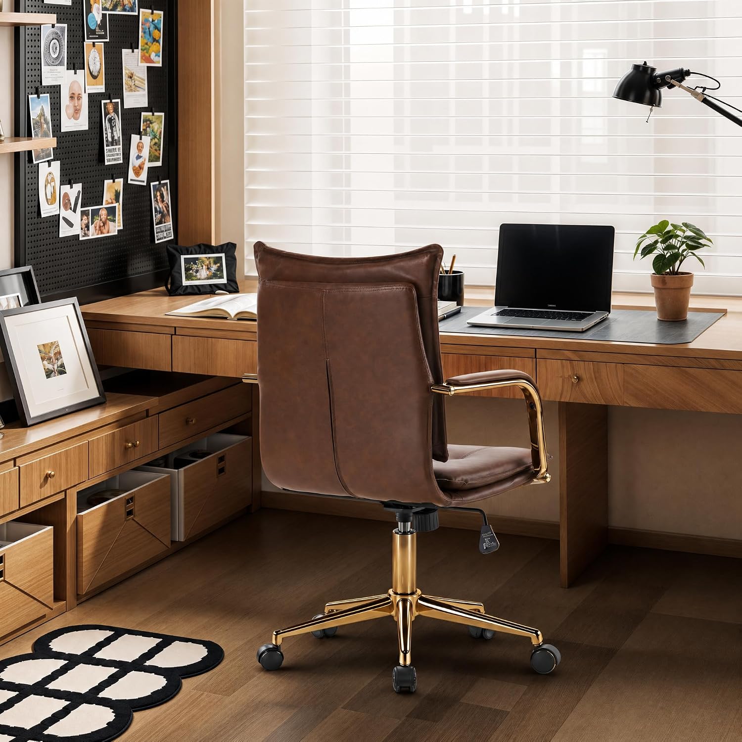 Brown Gold Base Leather Office Chair