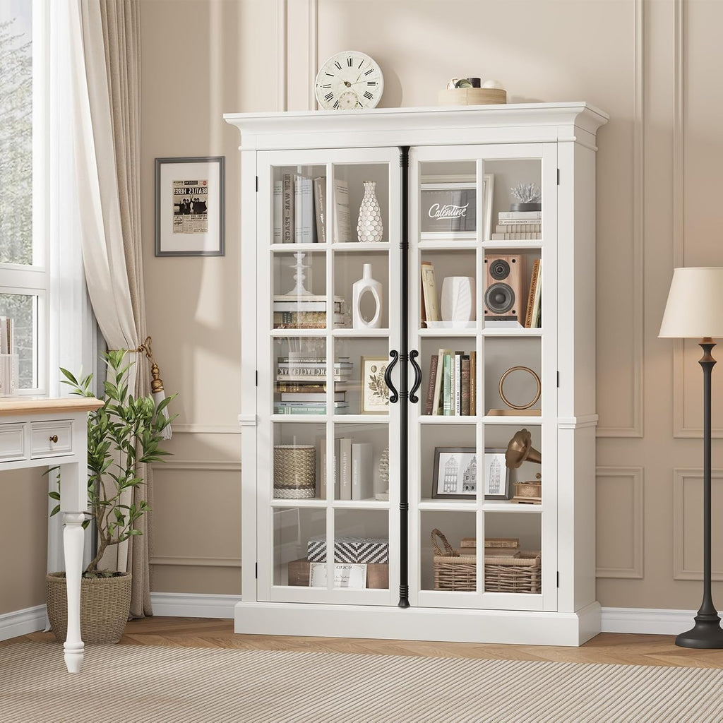 White Farmhouse Glass Display Cabinet