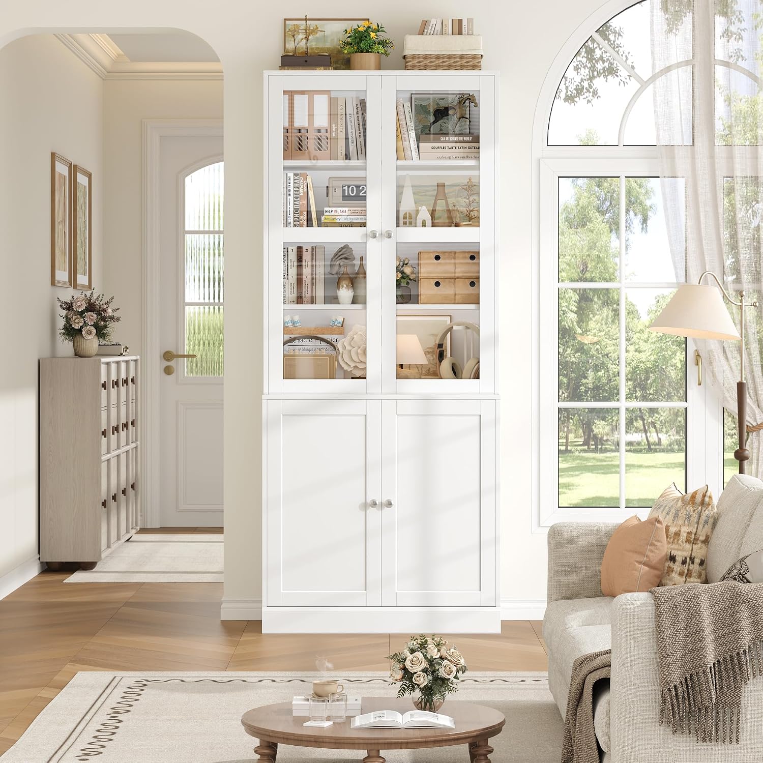 White Glass Door Tall Display Cabinet