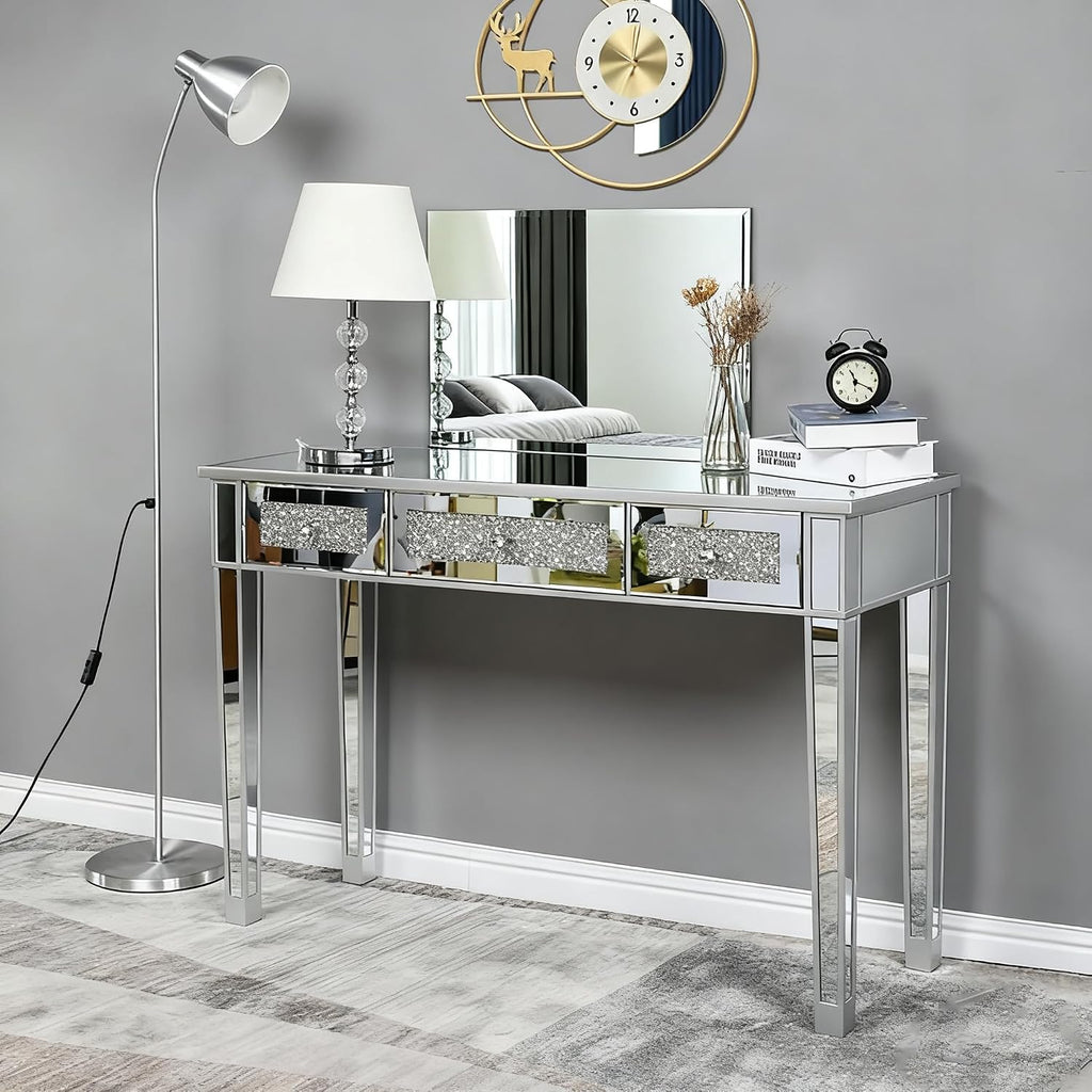 3 Drawer Mirrored Glass Bedside Table