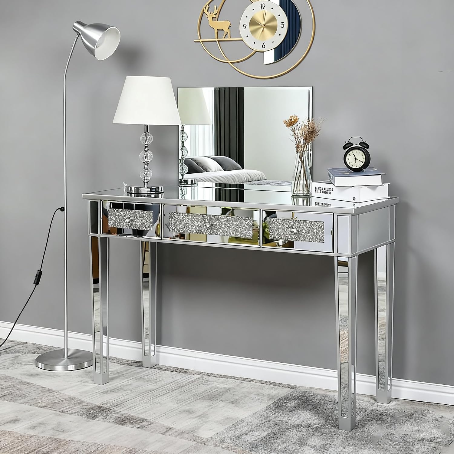3 Drawer Mirrored Glass Bedside Table