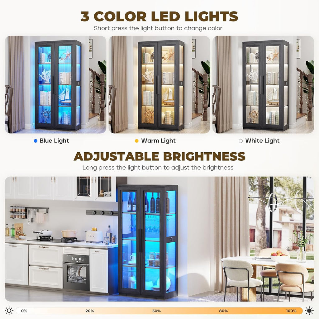 Black Sensor LED Glass Curio Cabinet