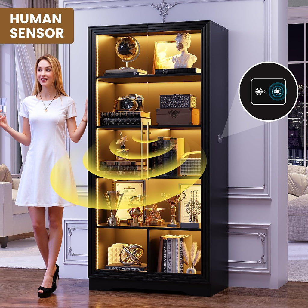 Black Sensor LED Glass Display Cabinet