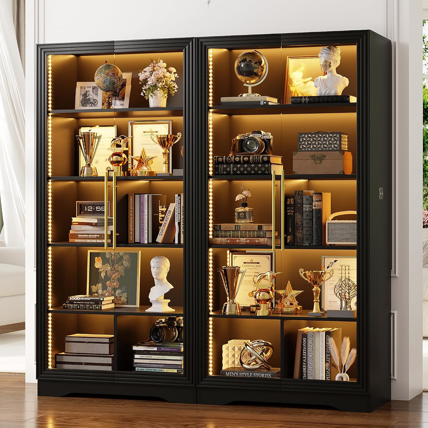 Black Sensor LED Glass Display Cabinet