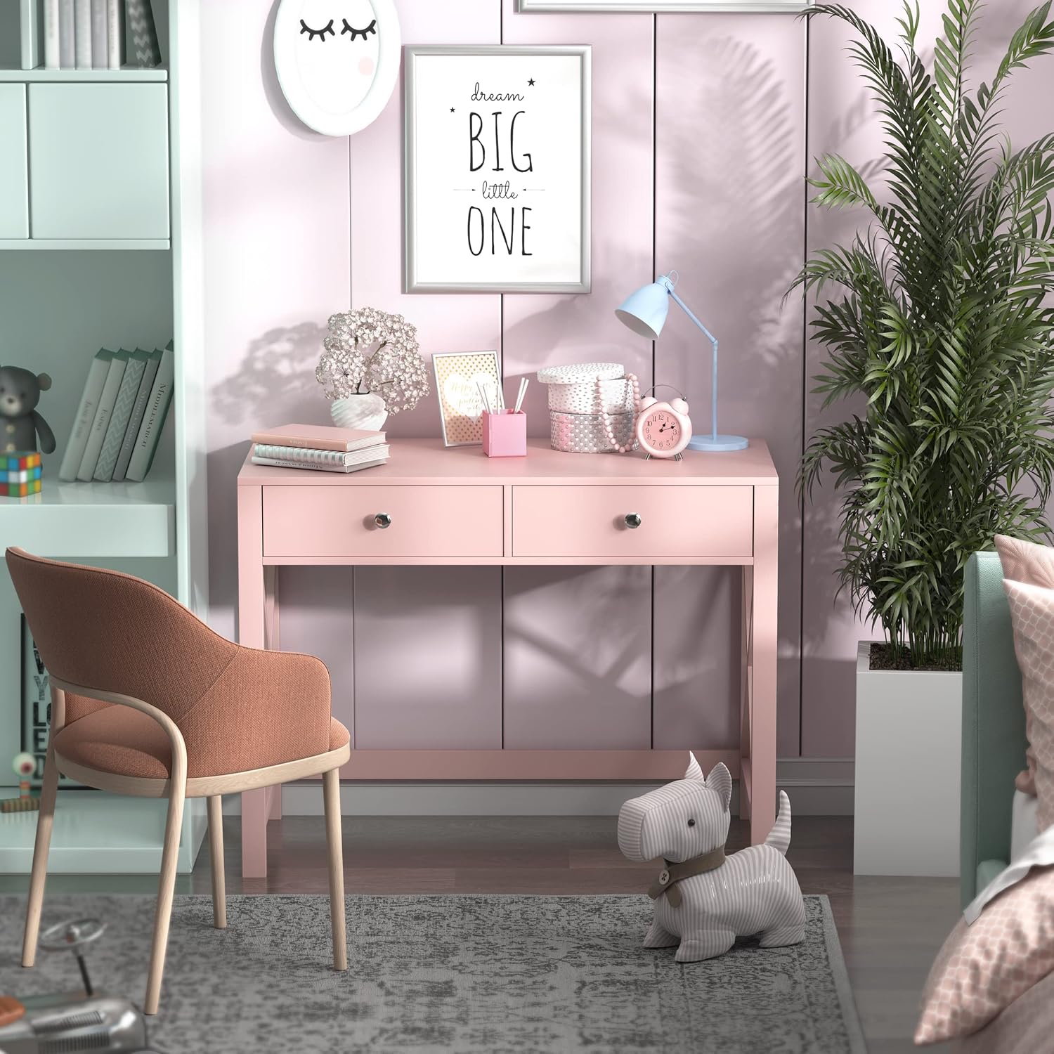 Pink Drawer Vanity Writing Desk