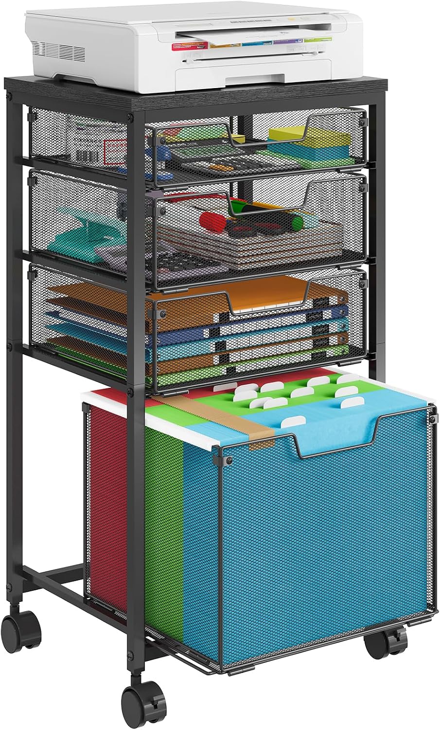 Black 4 Drawer Rolling File Cart