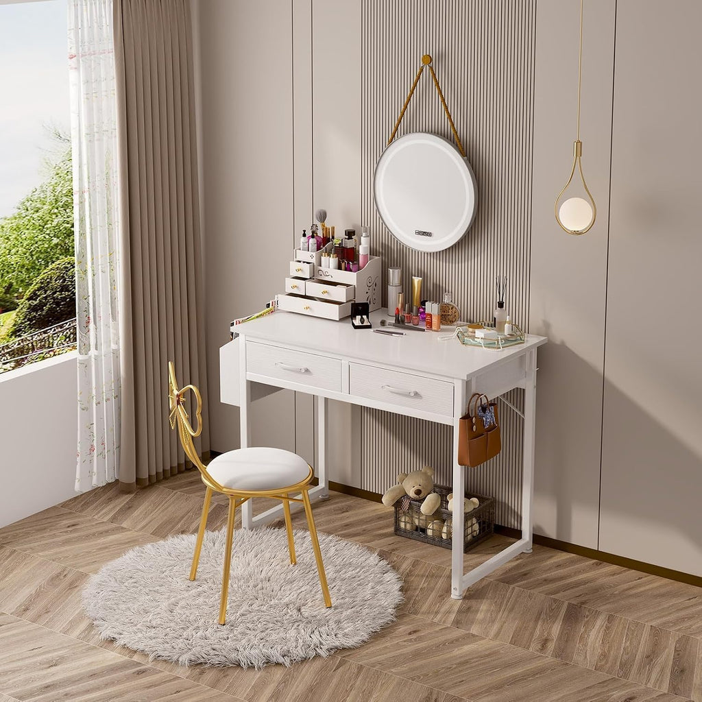 White Drawer Small Writing Vanity Desk