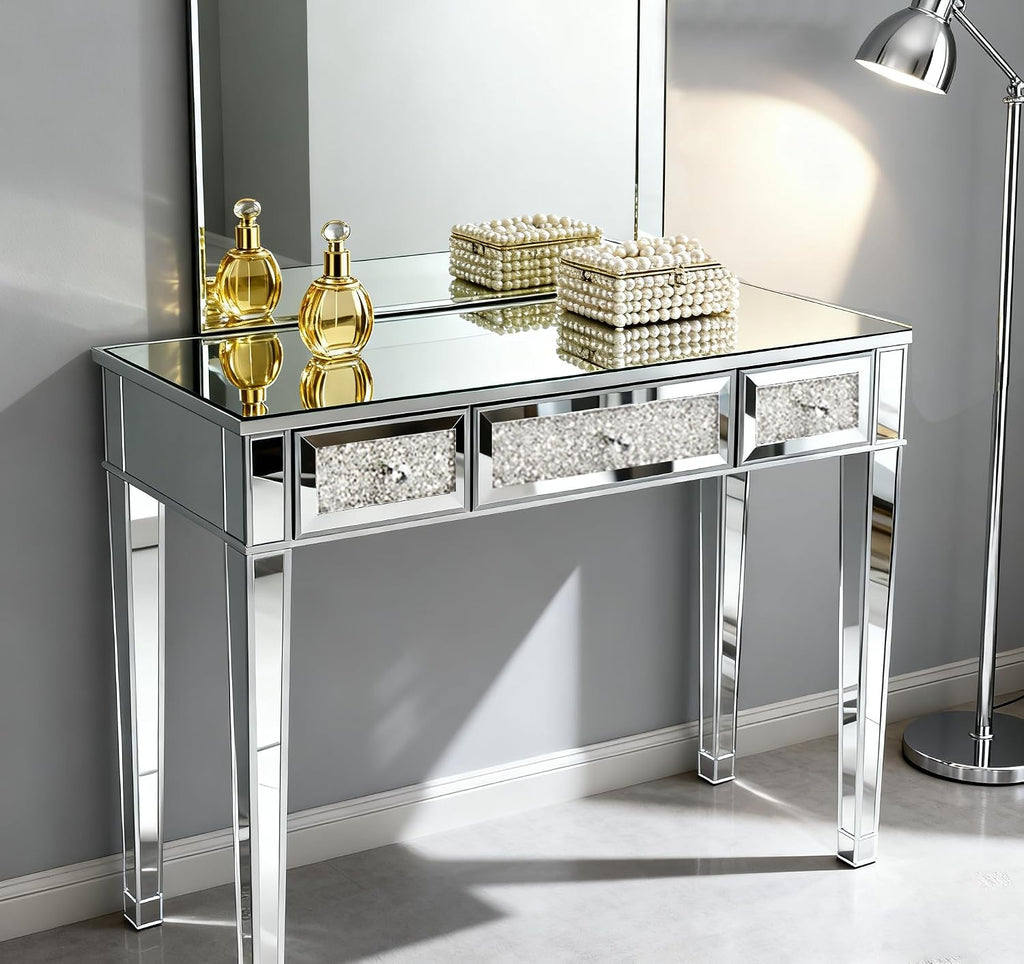 3 Drawer Mirrored Glass Bedside Table