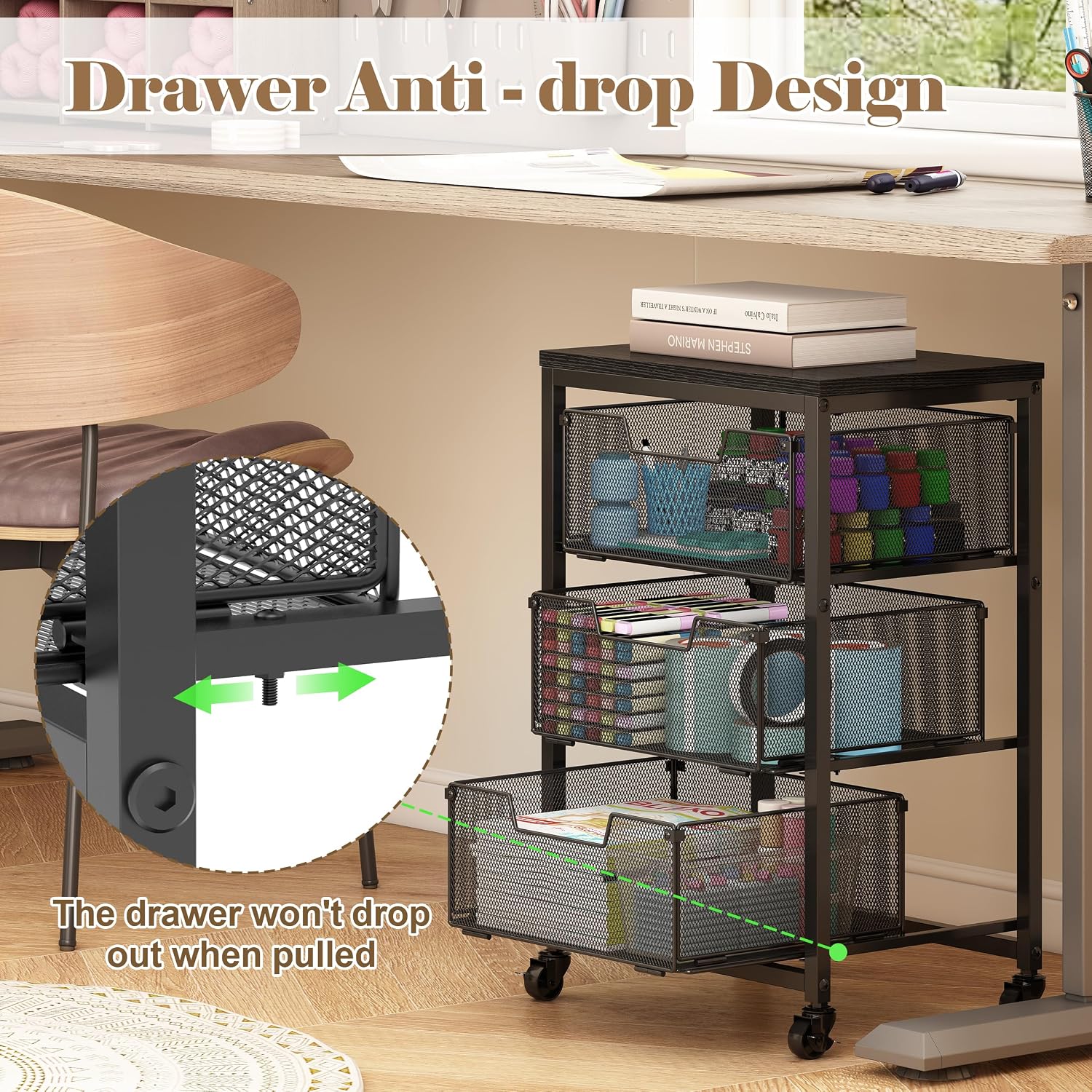 3 Drawer Lockable Rolling Storage Cart