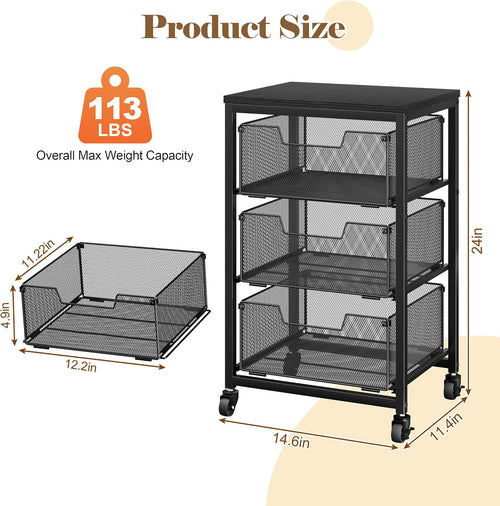 3 Drawer Lockable Rolling Storage Cart