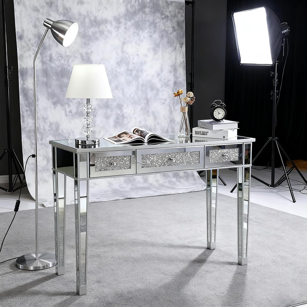 3 Drawer Mirrored Glass Bedside Table