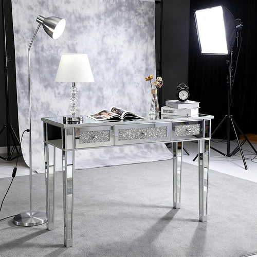 3 Drawer Mirrored Glass Bedside Table