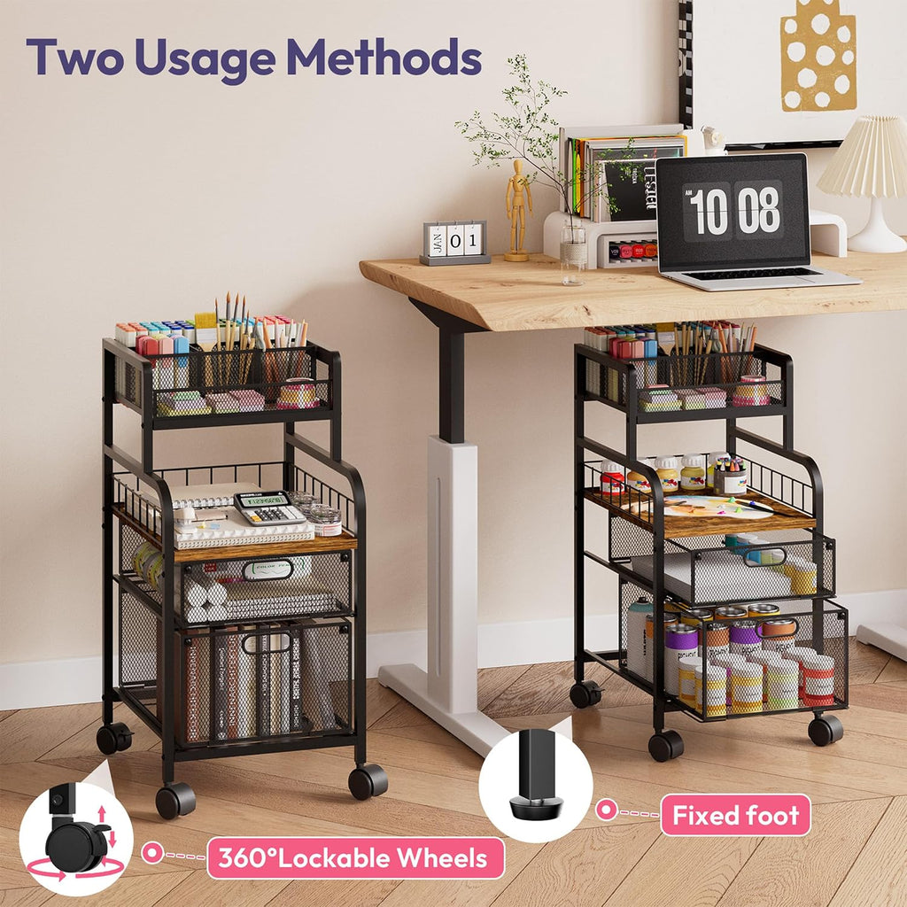 Espresso Metal Rolling Craft Storage Cart