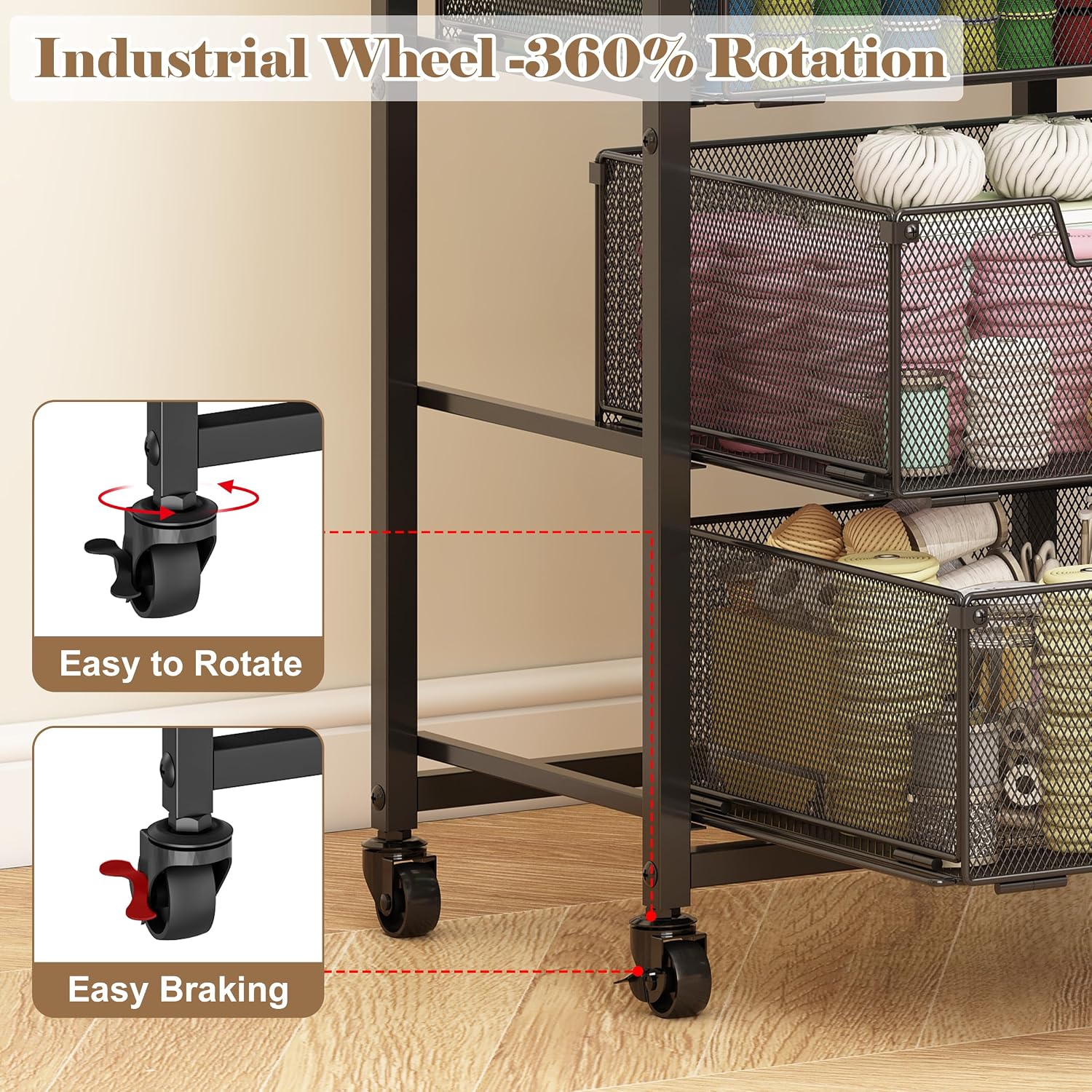 3 Drawer Lockable Rolling Storage Cart