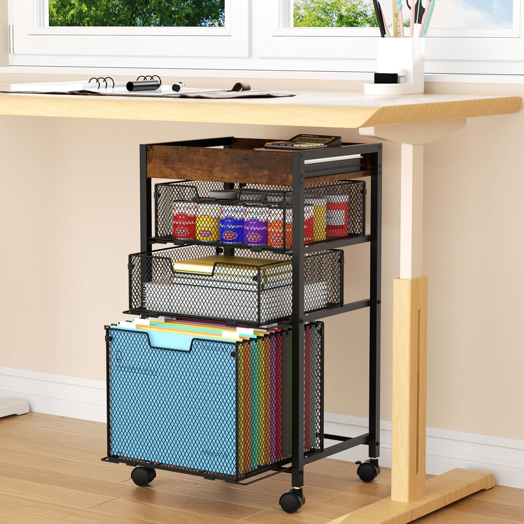 Espresso 4 Tier Rolling File Cart