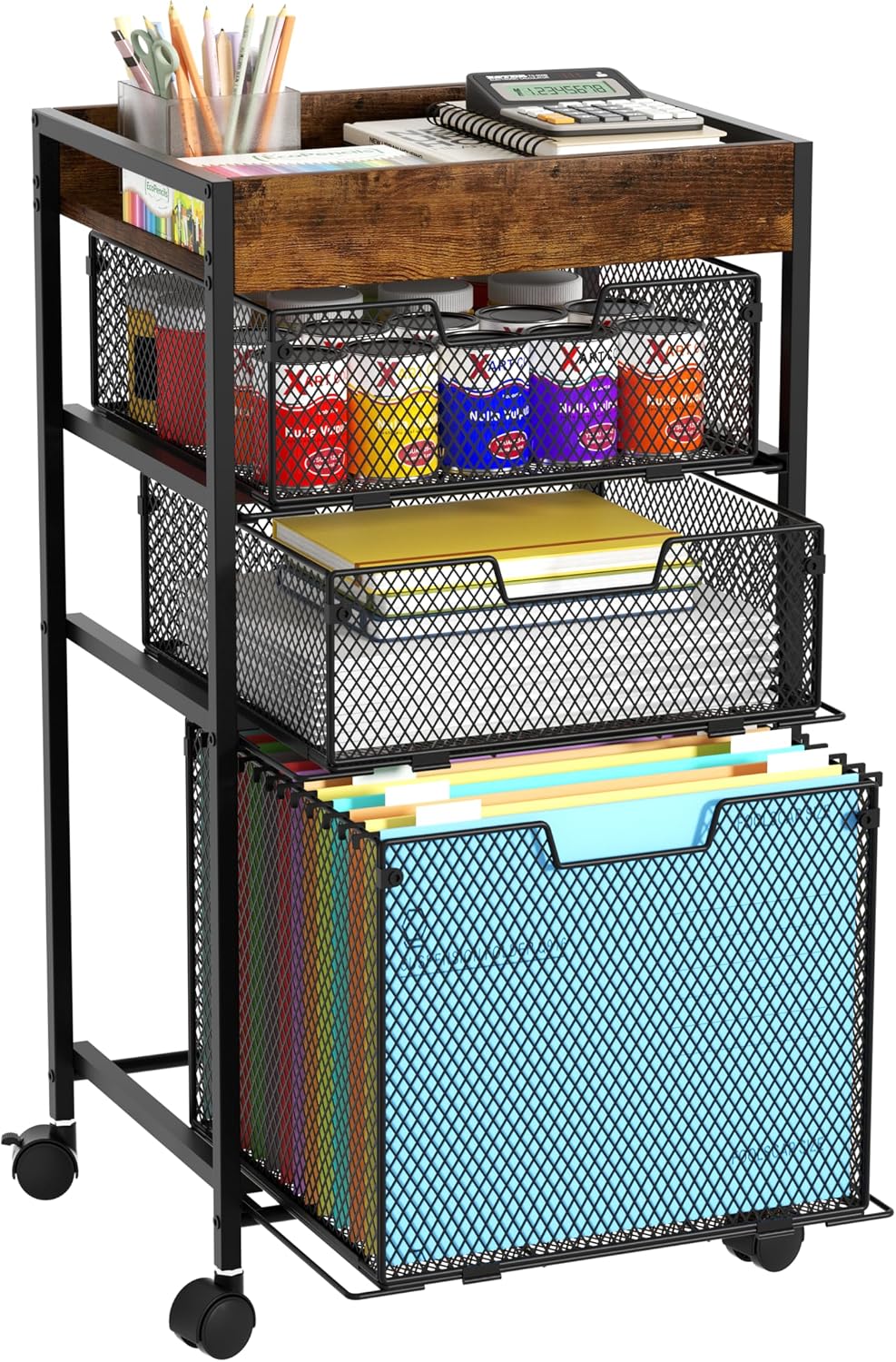 Espresso 4 Tier Rolling File Cart