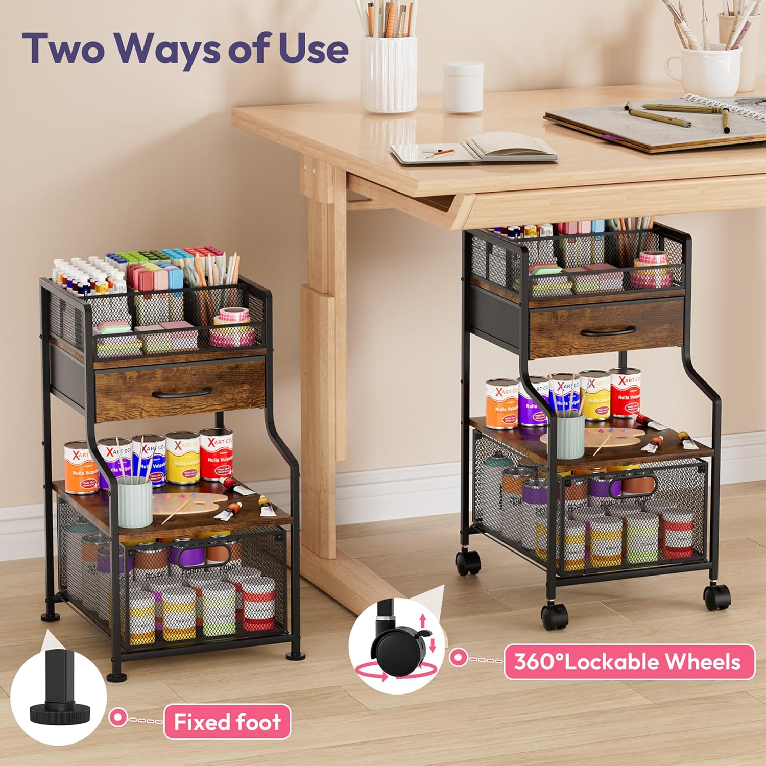 Espresso Under Desk Rolling Storage Cart