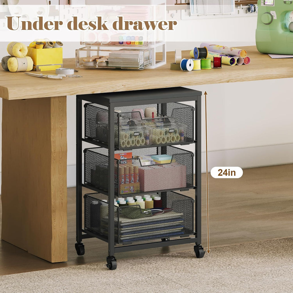 3 Drawer Lockable Rolling Storage Cart