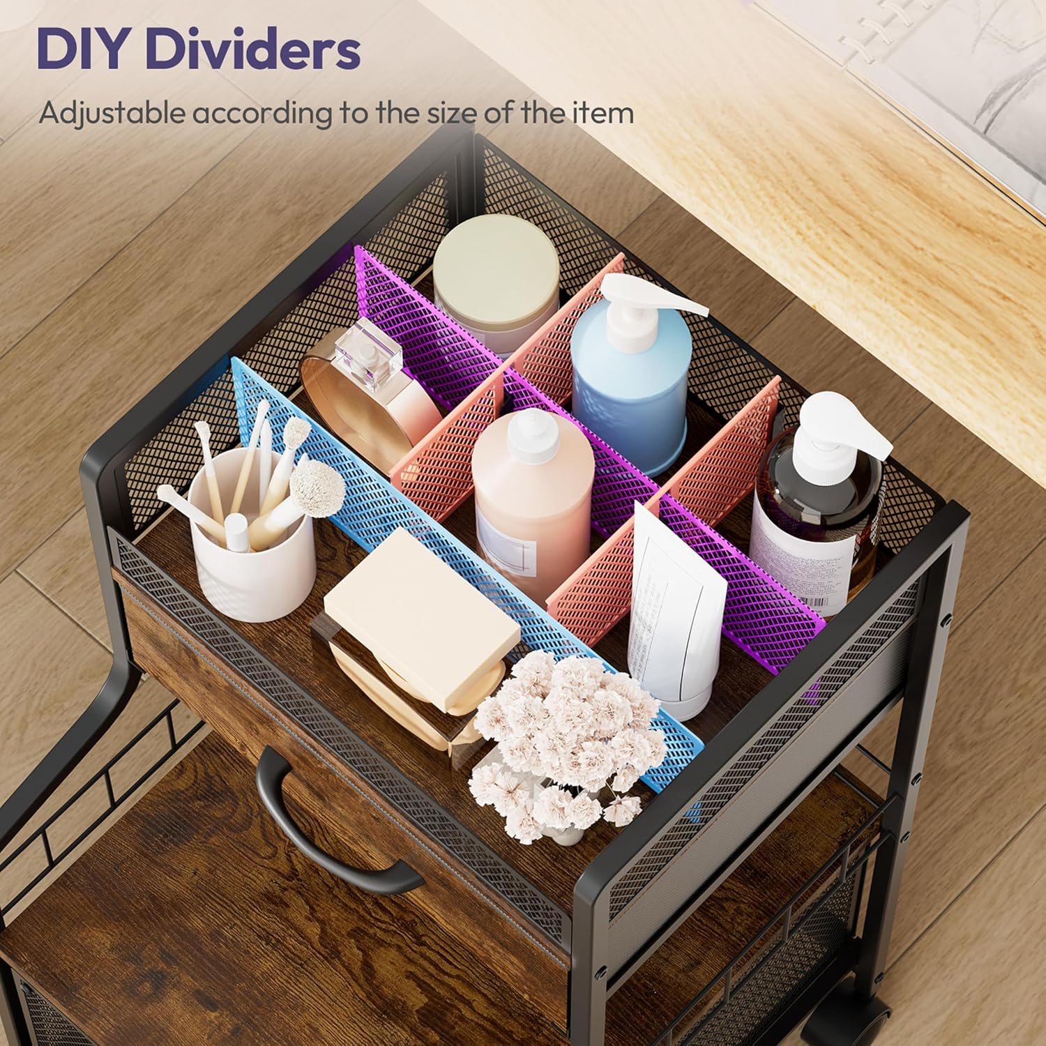 Espresso Under Desk Rolling Storage Cart