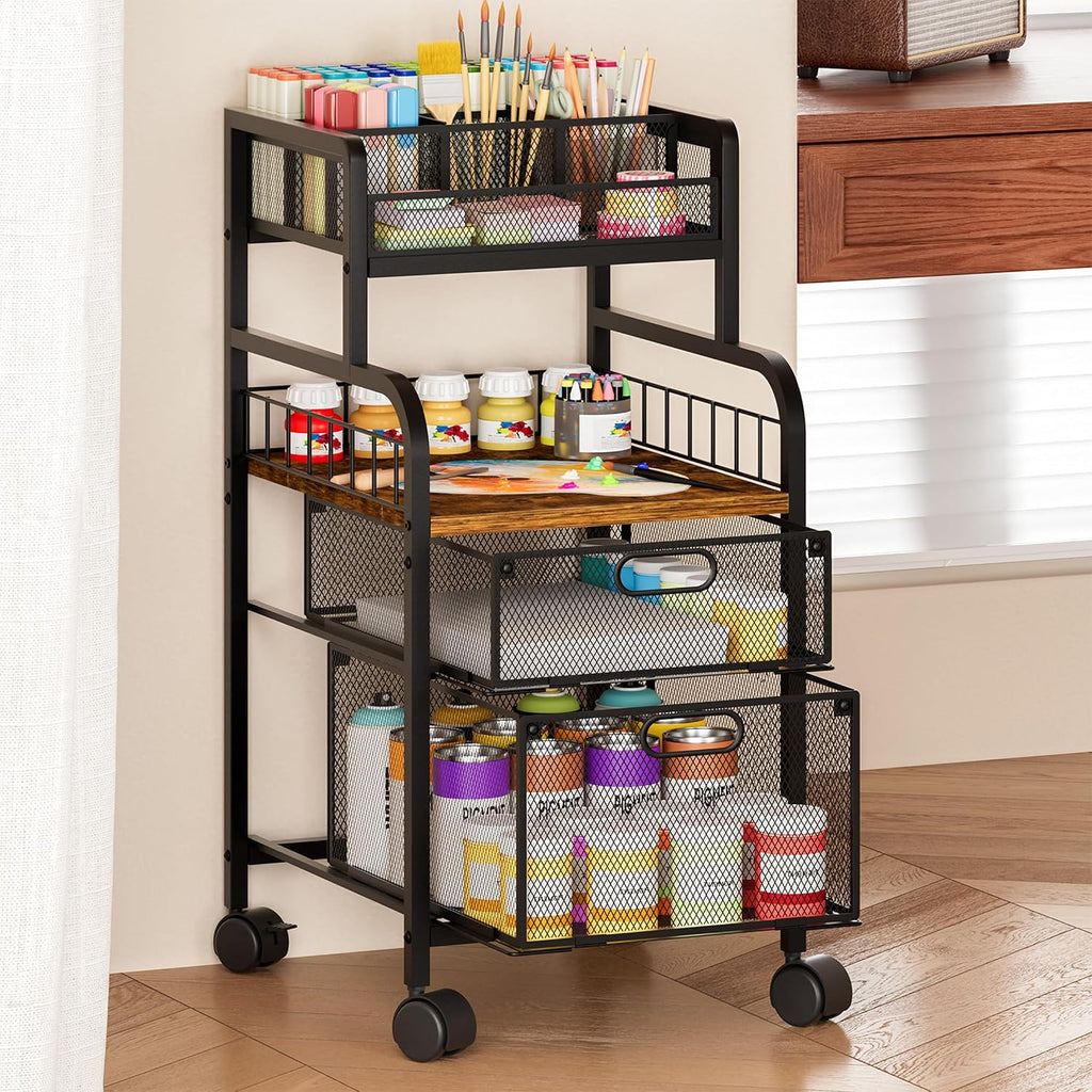 Espresso Metal Rolling Craft Storage Cart