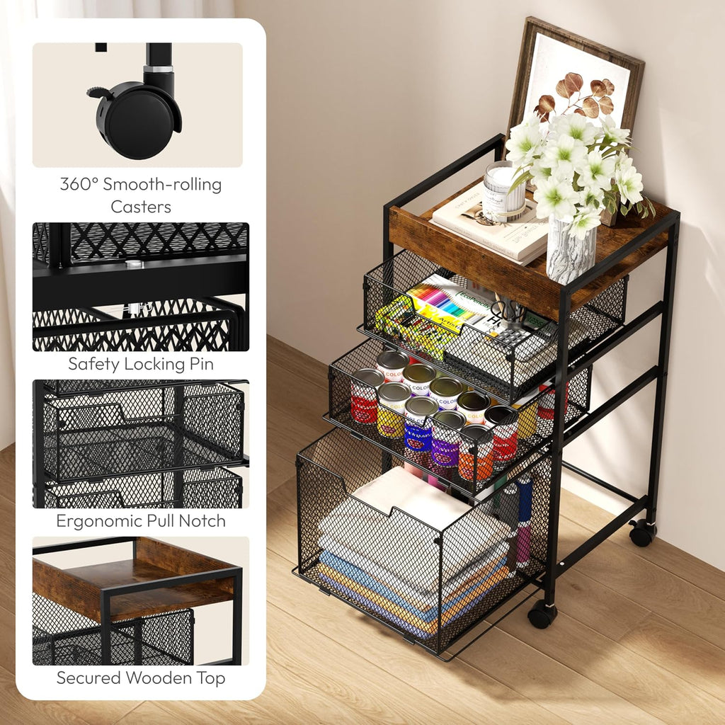 Espresso 4 Tier Rolling File Cart
