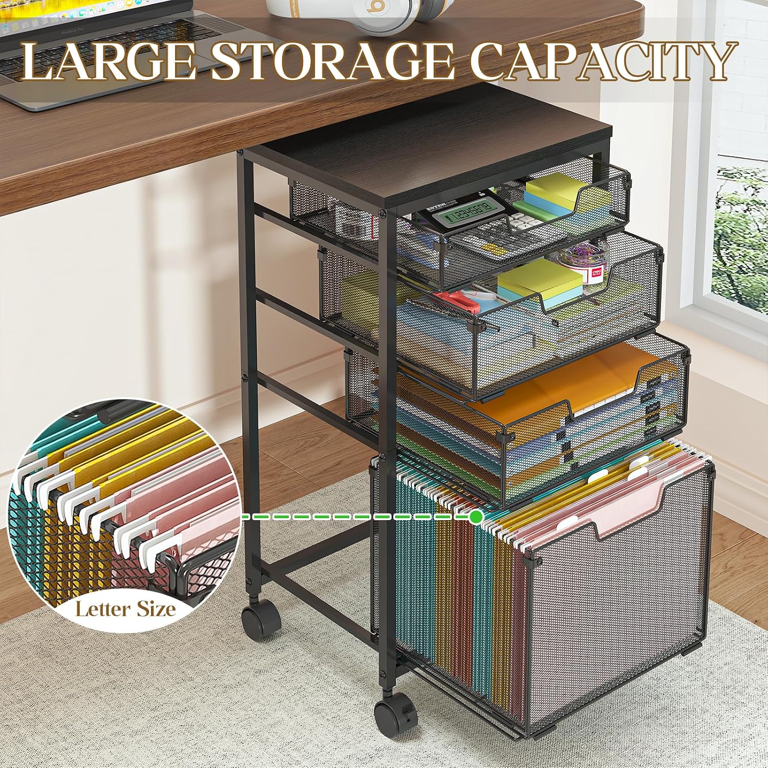 Black 4 Drawer Rolling File Cart