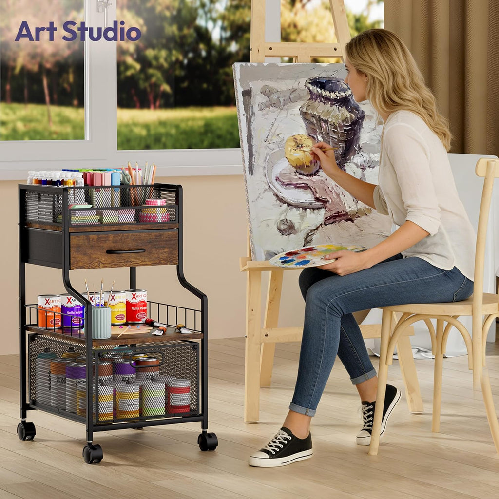 Espresso Under Desk Rolling Storage Cart
