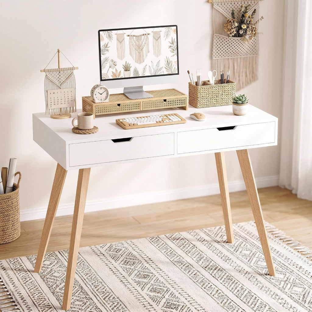 White Two Drawer Wooden Vanity Desk